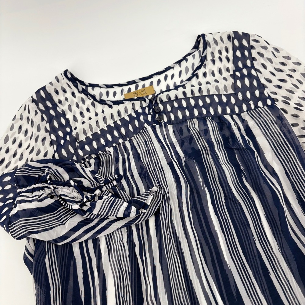 Valerie Stevens Womens Sheer Striped Blouse‎ M Navy White Lightweight Boho